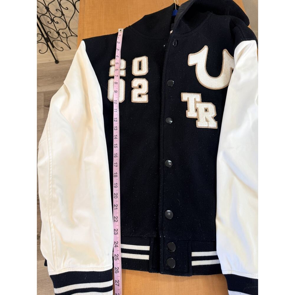 True Religion Men's Black White Varsity Jacket Hooded Button Logo Accents - XL - Picture 6 of 7